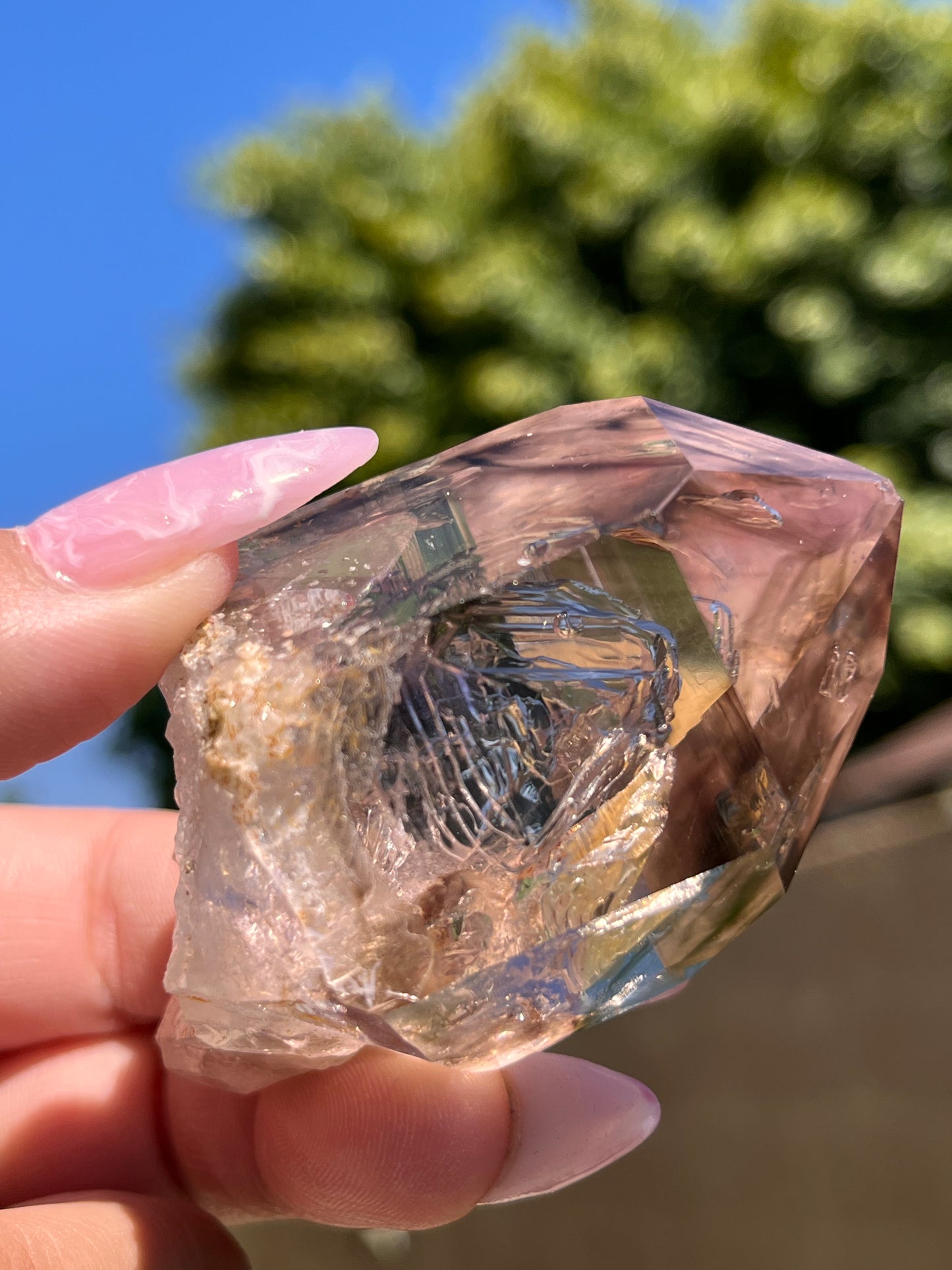 Large Smokey Quartz Enhydro with Amethyst Phantoms