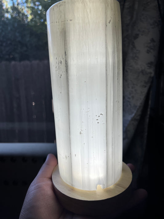 Polished Selenite lamp with light up stand